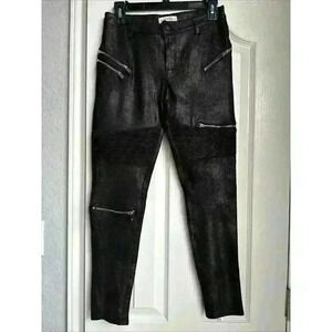 NWT Zara Premier Denim Black Zippered Moto Leather Look With Zippers Size XS